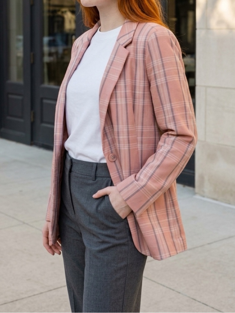 Lauren Conrad Plaid Pink Blazer Jacket